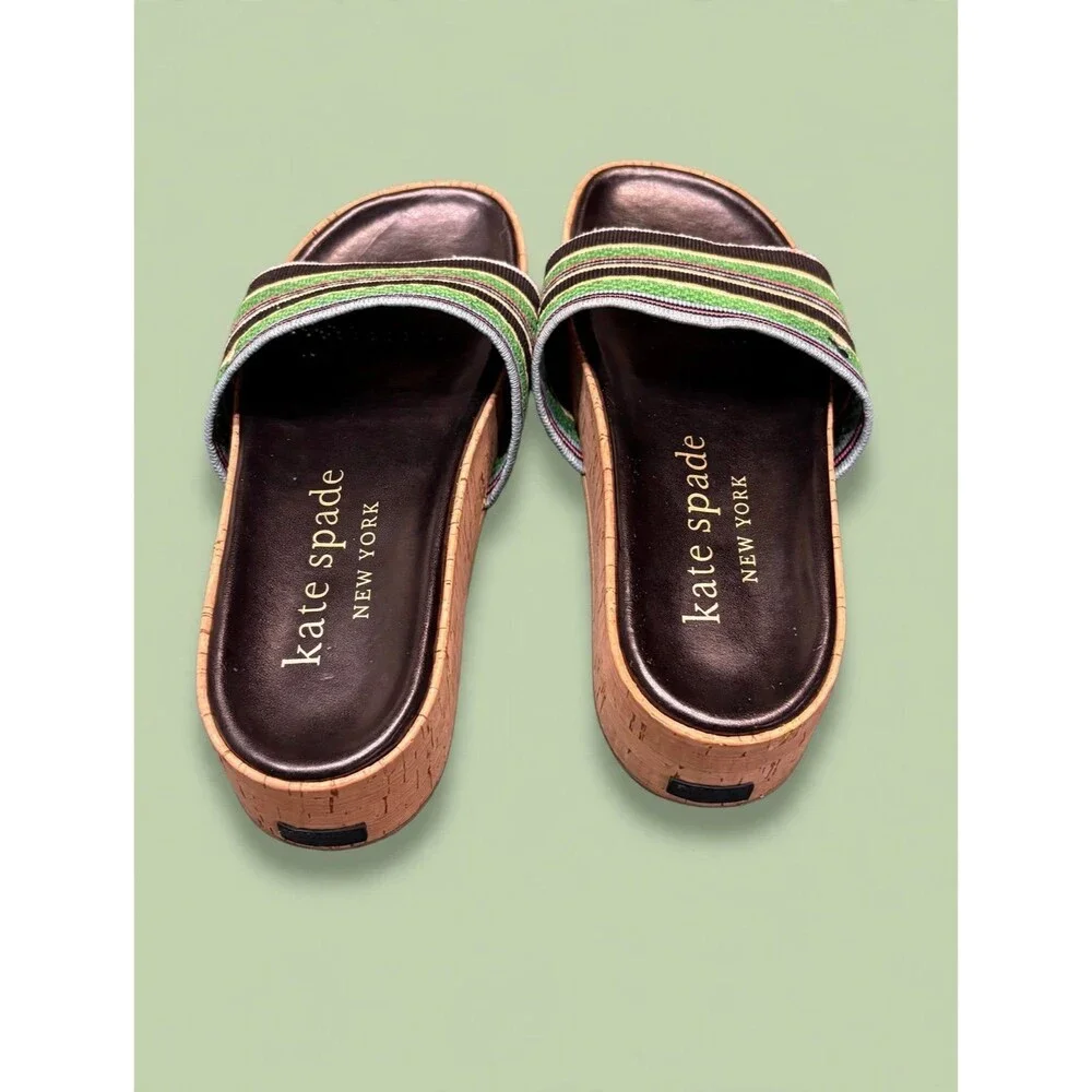 Kate Spade Breeze Multi Stripe Platform Cork Slides US 9.5/UK 7.5/EU 40 Like New